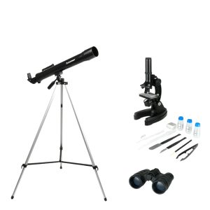 KIT DE TELESCOPIO 50mm-MICROSCOPIO 900X-BINOCULARES 4X30 CELESTRON 22010