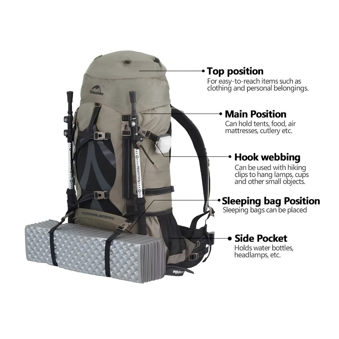 MOCHILA PARA CAMPING -BROWN/70L NATUREHIKE - Imagen 3